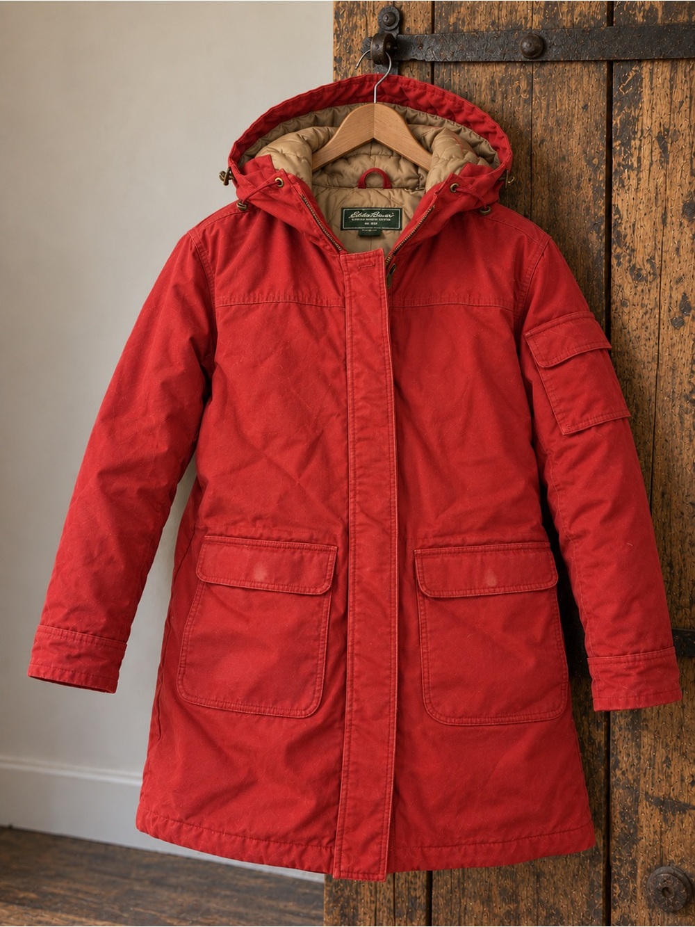 Vtg Eddie Bauer Goose Down Coat Red Barn Quilted Jacket Gorpcore Parka Size M